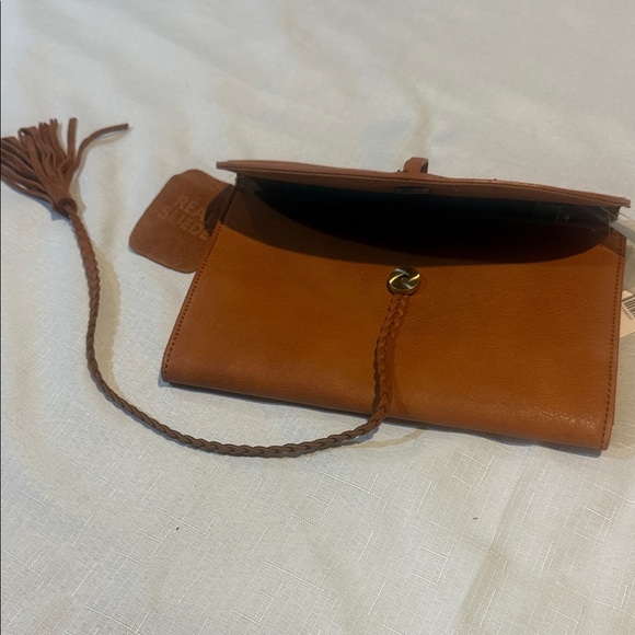 Anthropologie Tan Leather Clutch with Tassel - Picture 8 of 8